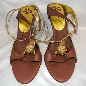 Hollywould lion embellished tie-strap heels